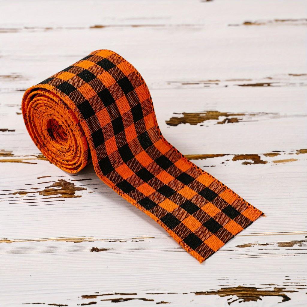 Catching Thanksgiving Eye Burlap Ribbon Set With Elegant Orange Checkered Patterns For Styling Home