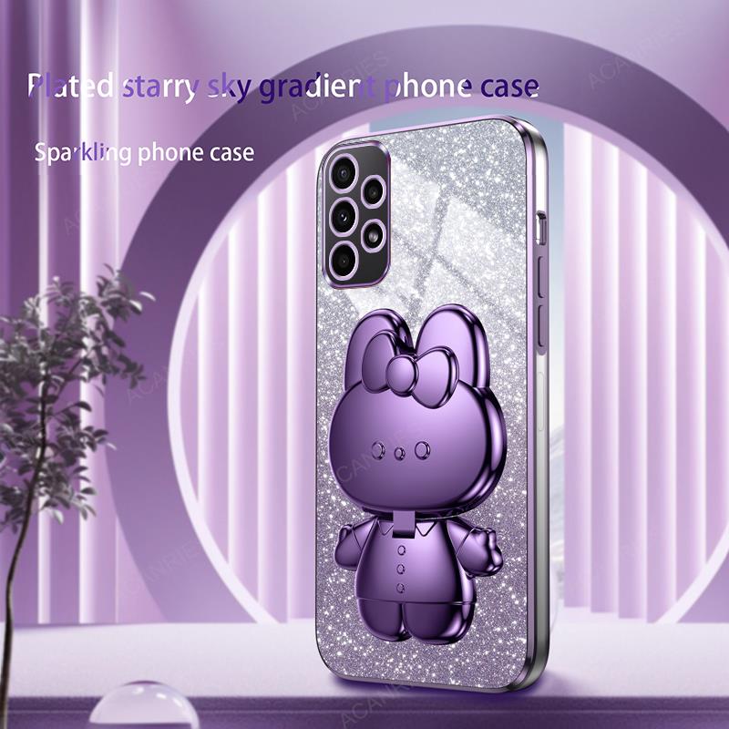 Cute 3D Rabbit Makeup Mirror Stand Plating Case For Samsung Galaxy A53 A33 A13 A52 A32 A72 A23 4g 5g Protect Back Cover A 52 53