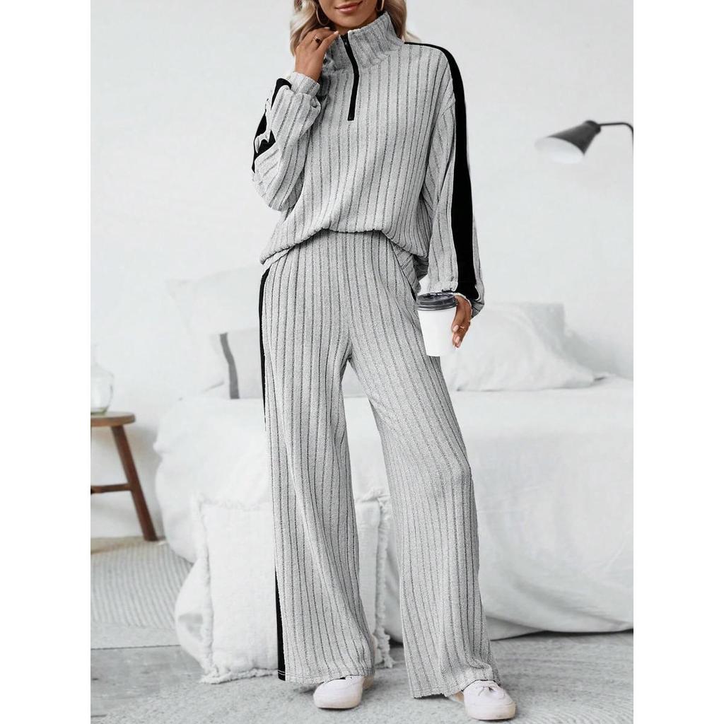Large Casual Design Sweatshirt Wide Leg Pants Two-piece Set for Women's Clothing