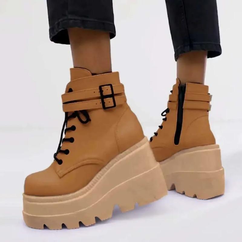 Fashion Hot Selling 2025 Botas Women Winter Buckle Ankel Boots Women Punk Female Platform Boots Wedge High Heels Women Boots Botas Mujer