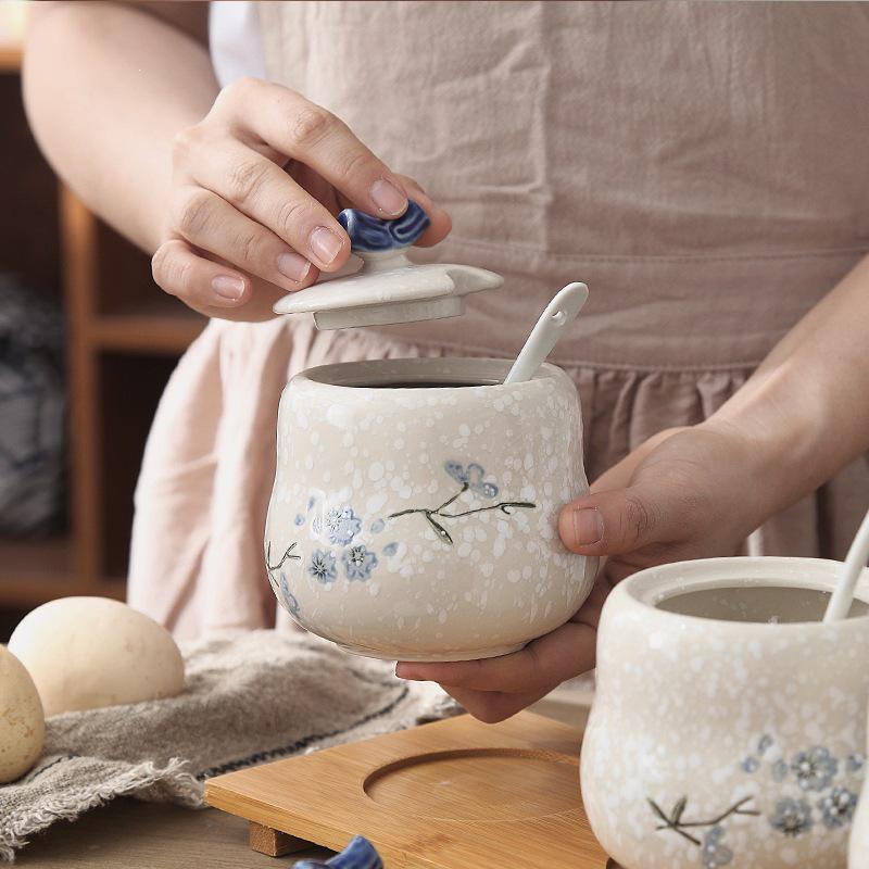 Ceramic Seasoning Jar with Lid & Spoon for Salt, Pepper, Sugar & Sauces