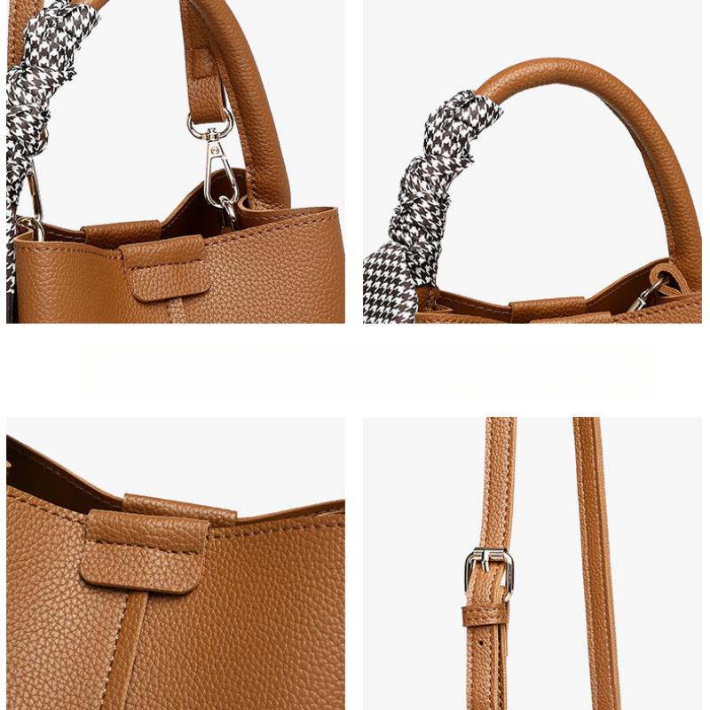 Women's Niche Lychee Pattern Soft Leather Bucket Bag Girls Fashion All-match Portable Vegetable Basket One-shoulder Messenger Bag