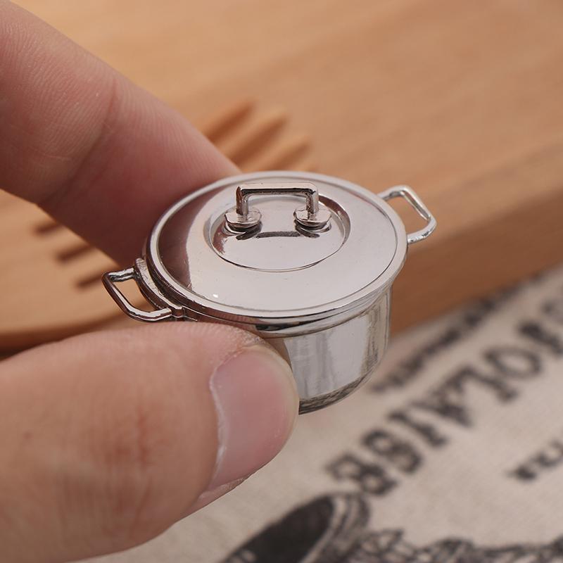 New 1/12 Dollhouse Miniature Imitated Stainless Steel Casserole Kitchen Cookware