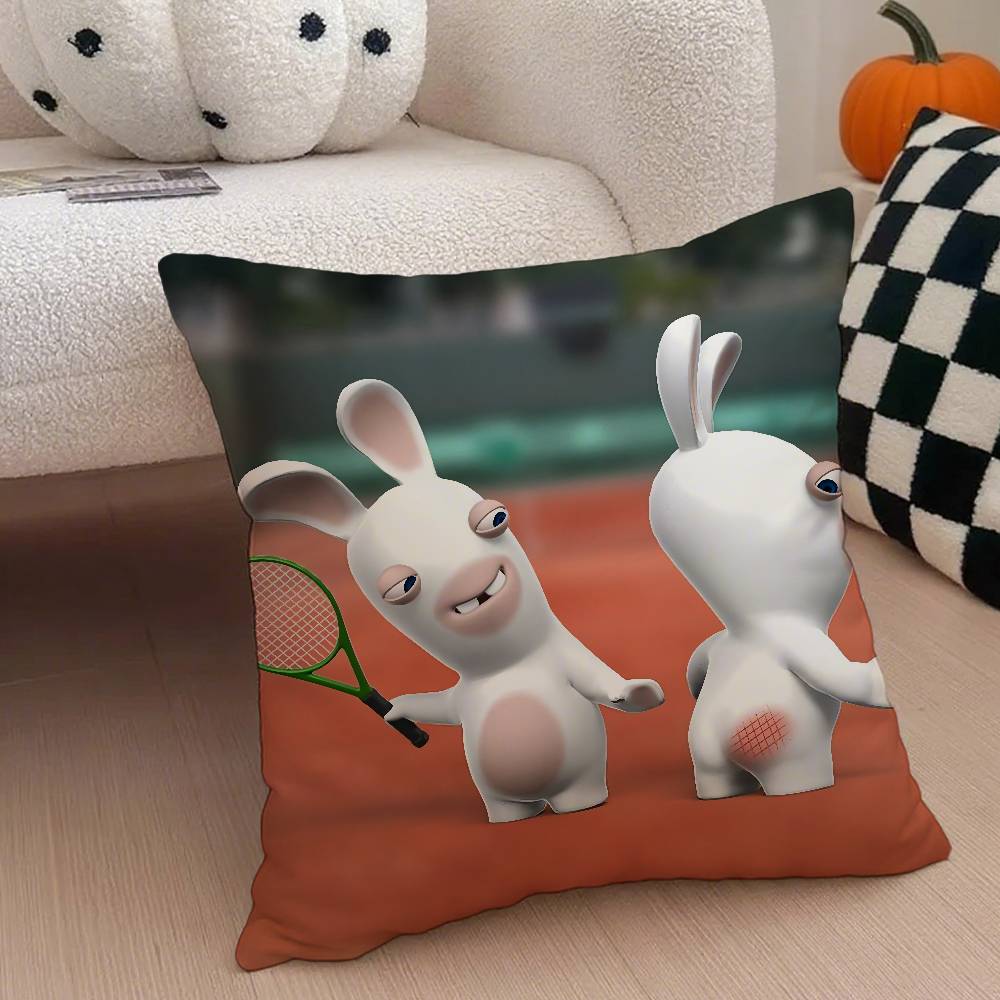 Anime R-Raving Rabbids Pillow Case Anti-Dustmite Pillowcase Invisible Zipper Silky Short Plush Sofa Cushion Cover