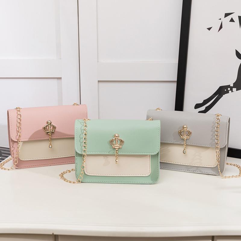 Small square bag women's bag, spring and summer new women's contrasting color crown pendant small square bag, shoulder messenger bag