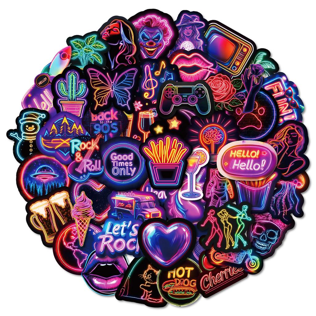 50 Creative Neon Graffiti Stickers Non-Repeating Neon Waterproof Decorative Stickers