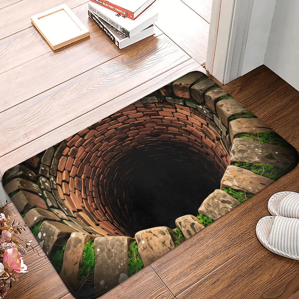 3D Quiet Ancient Stone Grotto Theme Mat for Stone Cove Entryway Retro Living Room Quiet Den Lounge Patio Non-Slip Durable