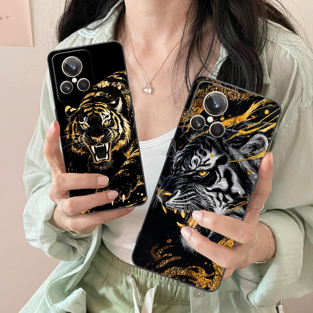 Tiger Neon Mobile Cell Phone Case for Realme 15 14 13 12 11 10 9 Pro Plus T I Lite 5G Colorful Printing Cover Cover Pretty