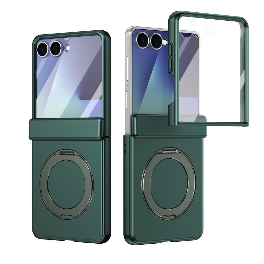 Skin-Friendly Matte Magnetic Case For Samsung Galaxy Z Flip 7/6/5 Stand Cover 360 Rotating With Glass Screen Protector