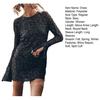 Women Dress Shiny Sequin Hollow Out Back Long Sleeve Loose Soft Round Neck Split Cuff Sheath Individual Streetwear Club Party Dance Mini Dress