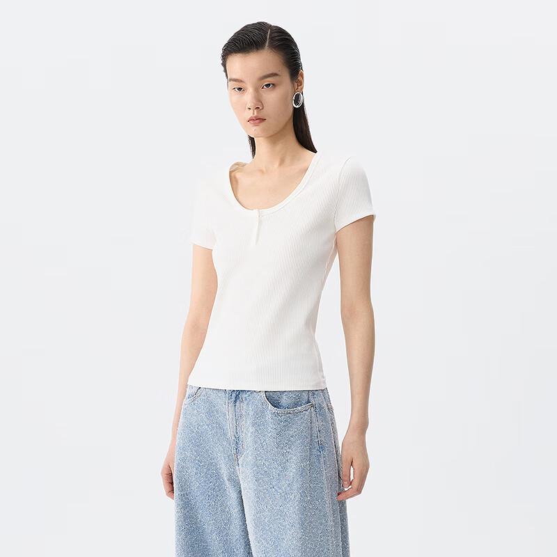 JNBY 2025 Summer Slim-Fit Short Sleeve U-Neck T-Shirt