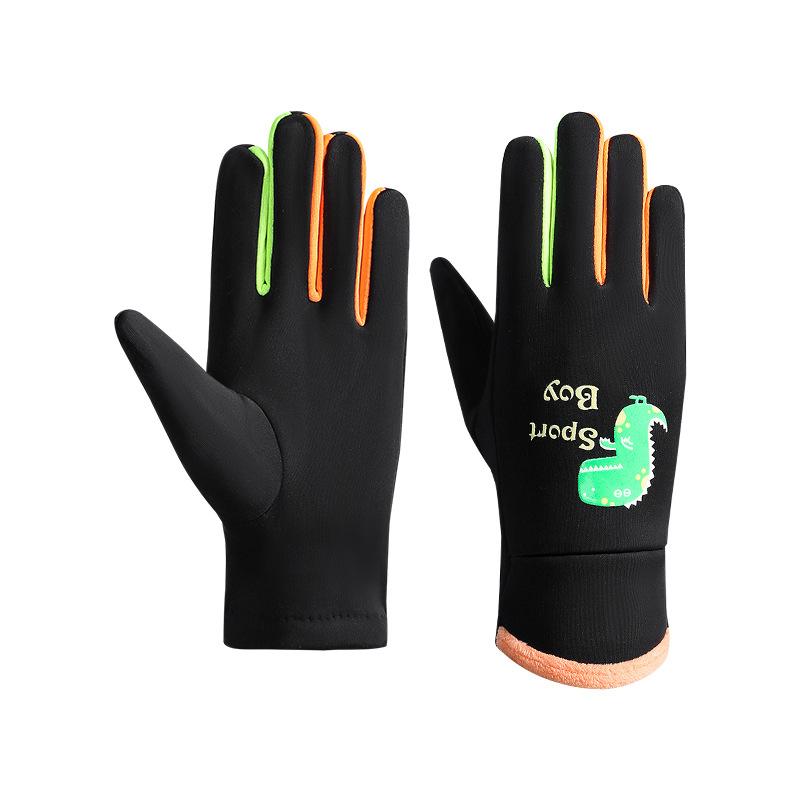 Kids Warm Gloves Autumn Winter Cartoon Dinosaur Boys Girls Outdoor Cycling Gloves for Children Windproof Water-Repellent Gloves