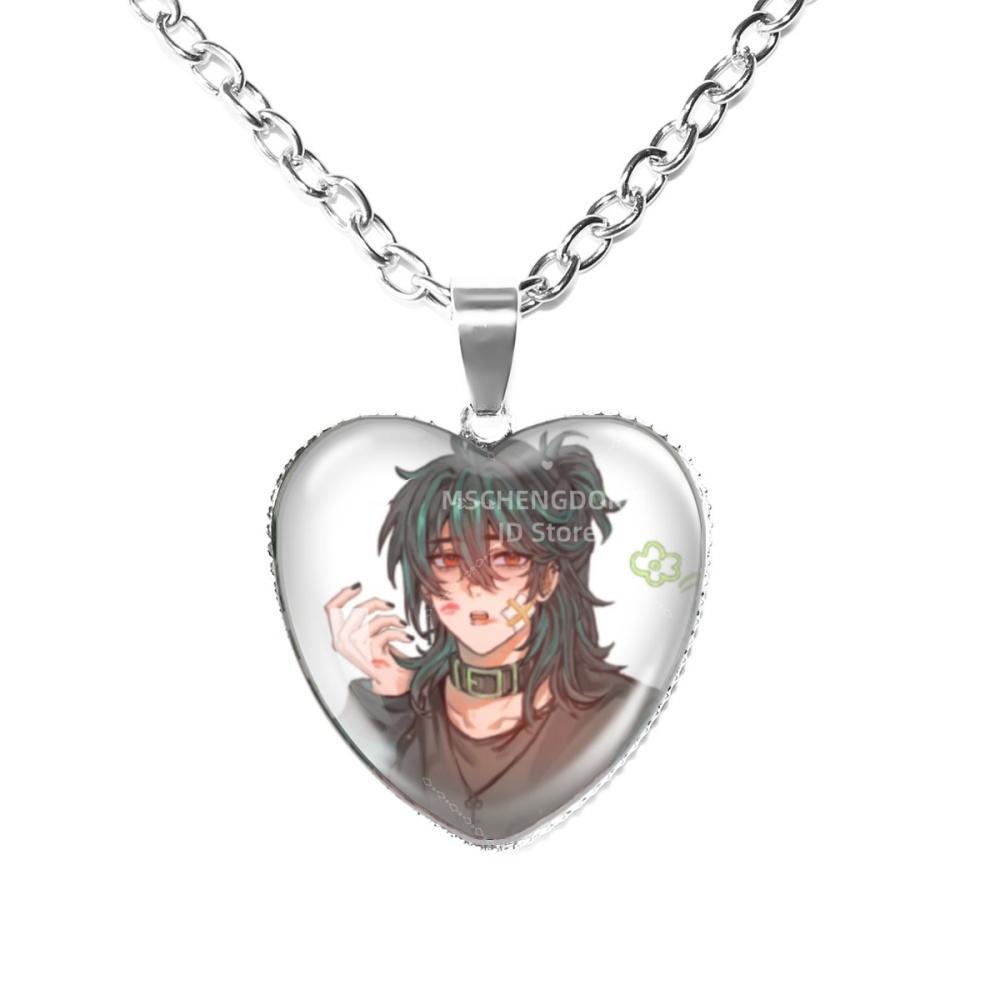 Solivan Brugmansia Sol 'The Kid At the Back' Anime Glass Cabochon Heart Shaped Pendant Necklace Charm Jewelry Gift