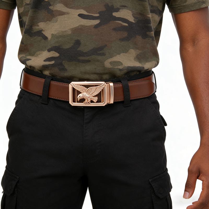 Genuine Leather Men's Belt Golden Silvery Automatic Eagle Buckle Waistband for Man High Quality Designer Male Waist Strap 3.5CM