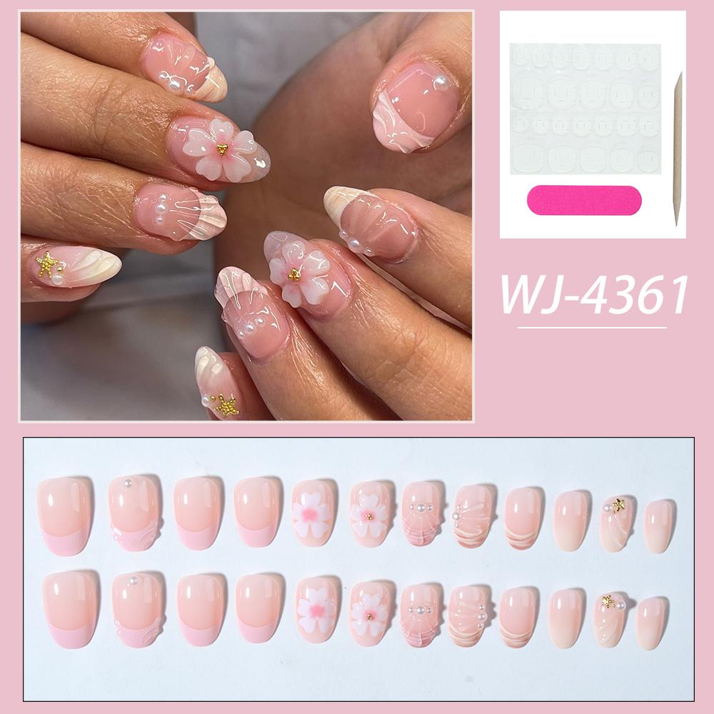 24pz Adesivi per Unghie in Gel 3D Ovali Corti, Crea Nail Art Fiore di Perla, Unghie Finte Acriliche French, Misura Corta Perfettamente Adatta Fal