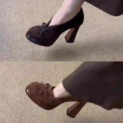 Retro Thick Heel High Heels Women's Spring New Temperament Socialite Style Not Tired Feet High-end Single Shoes