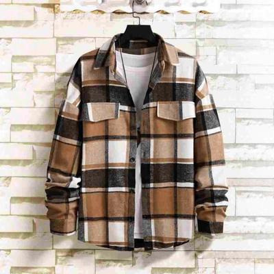 Winter Autumn New Style Loose Collar Shirt Wool Plaid Checkered Casual Versatile Men Outerwear