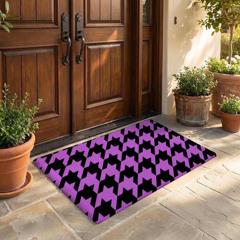 Houndstooth Check Pattern Floor Mat Flannel Door Mat Non-Slip Bedroom Living Room Home Decor