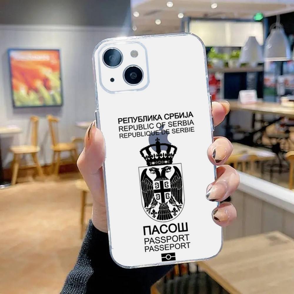 

Serbia Passport Phone Case For iPhone 16,15,14,13,12,11 Pro,Max,Plus,X,XS,XR,SE,Mini Transparent Silicone Soft iPhone13
