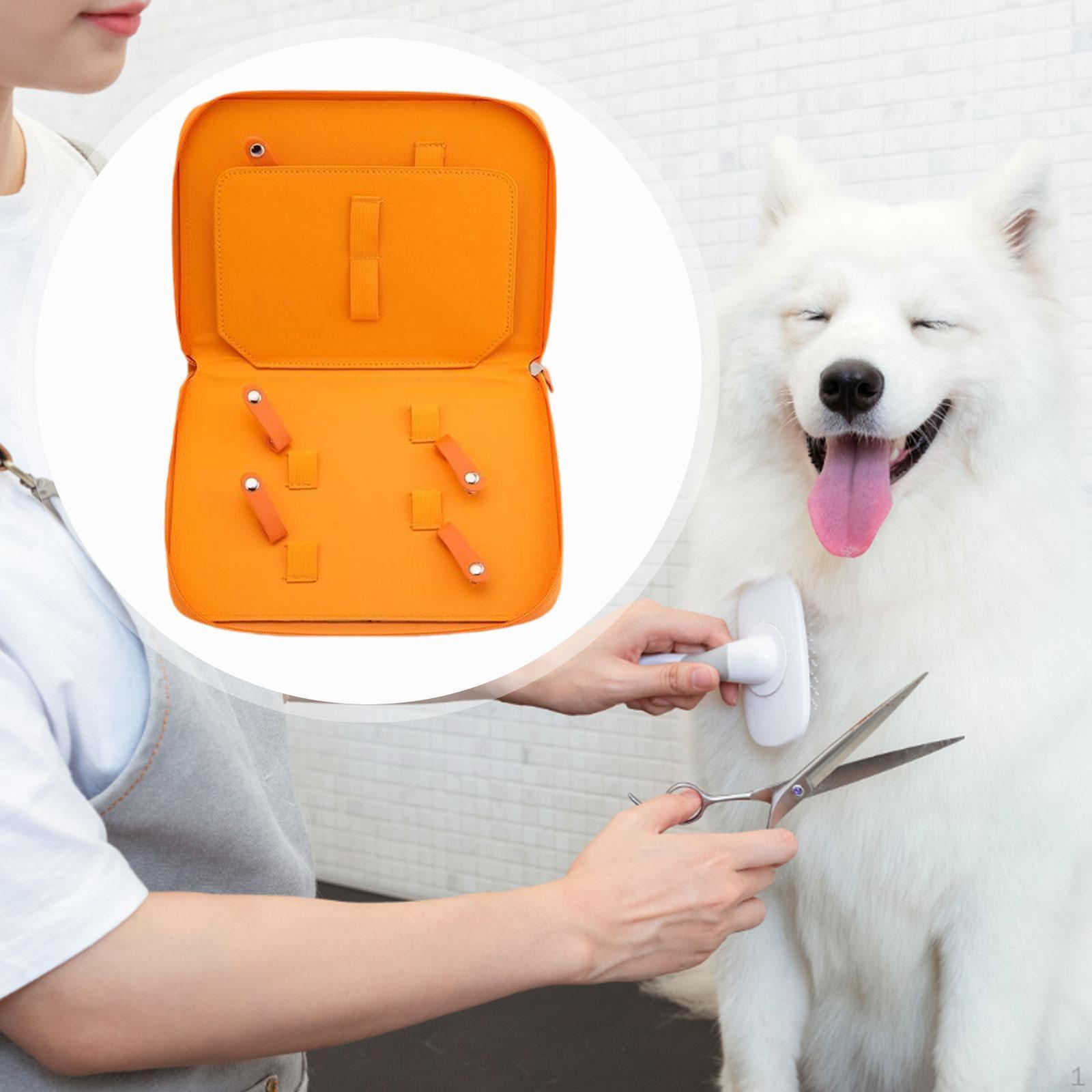 

Pet Grooming Tool Pouch Scissors PU Leather Storage Bag Travel Organizer for оранжевый
