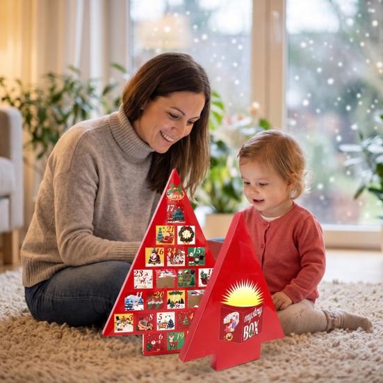 Cardboard Christmas Ornament Box Tree Advent Calendar Box, DIY Surprising Shaped Paper Hole Punch Xmas Party Treat Holder Gift Fillable Countdown for