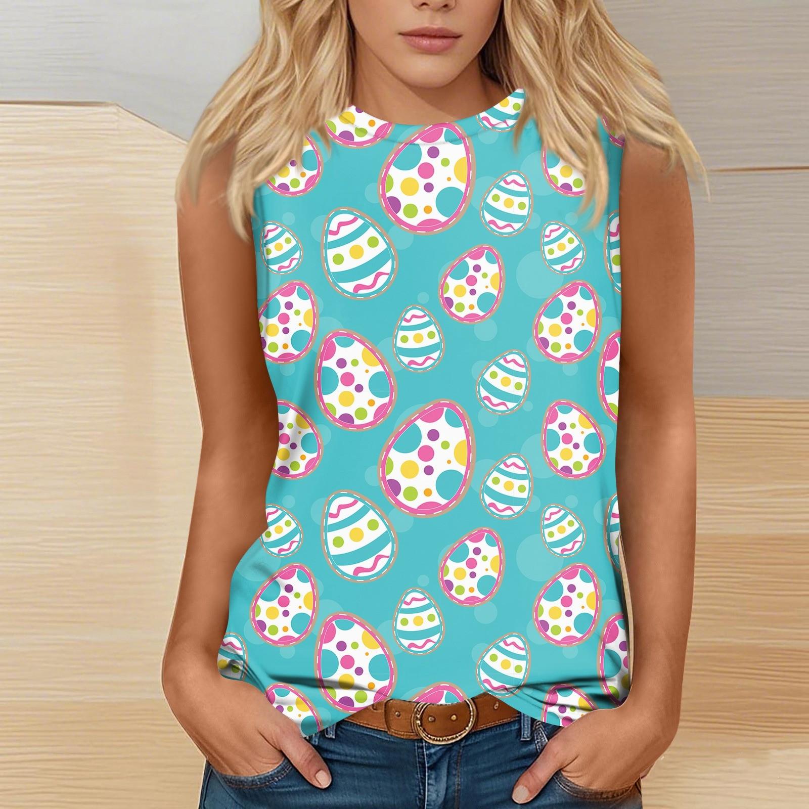 

Женская мода повседневная пасхальная футболка с круглым вырезом без рукавов XL белый