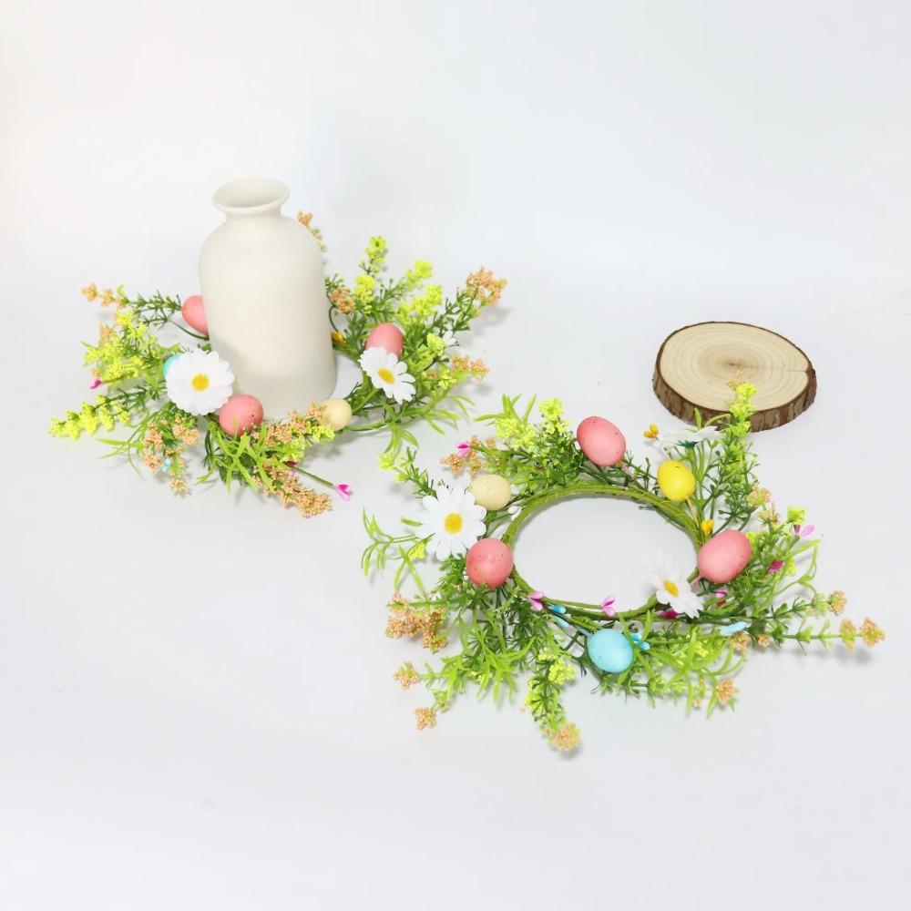 Easter Egg Candle Rings Holder Wreaths with Daisy Flower Spring Egg Artificial Farmhouse Wreaths Berry Candle Rings Table Decor