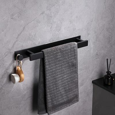 Stainless Steel No-Drill Towel Bar with Hooks - Wall-Mounted Vertical Rod
