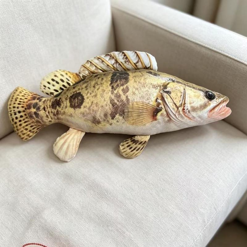Simulation Grouper Stuffed Plush Doll Realistic Print Sea Fish Pillow Soft Cushion Home Sofa Decor Creative Gift for Fisherman