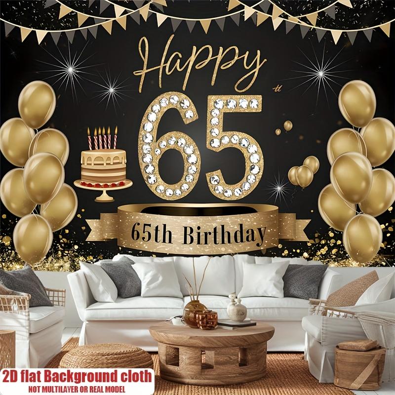 Happy 65th Birthday, 1pc Polyester Party Backdrop Banner, Photo Booth Background, Wall Decor