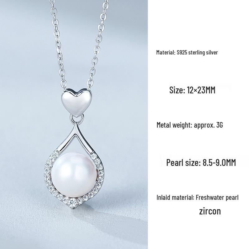 Korean Style Sterling Silver 925 Water Drop Heart Pearl Necklace - Light Luxury Gift for Girlfriend 925 Silver