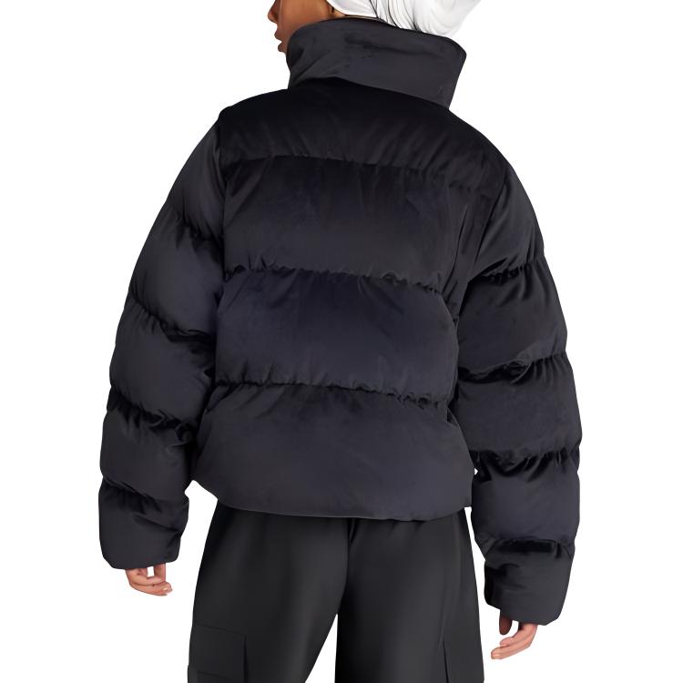 Adidas Originals Regendown Puffer Velvet Comfortable Zip-Up Stand Collar Long Sleeve Jacket Women Jacket Black IW8439