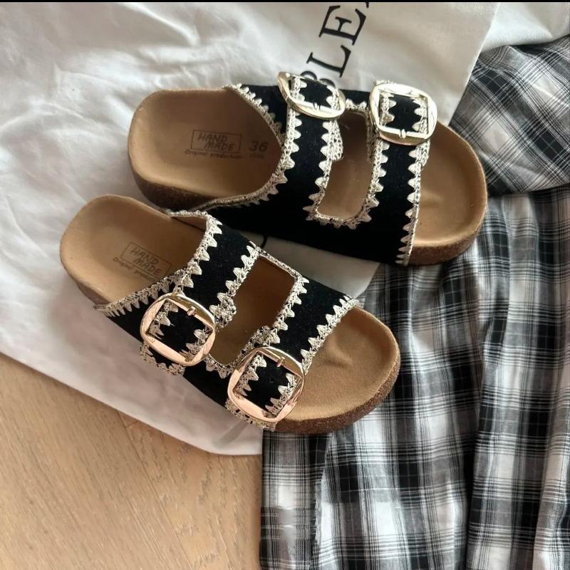 Summer new thick-soled retro buckle with casual beach shoes and cool slippers for outer wear 40 чёрный 3060₽