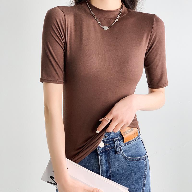 Women's Summer Slimming Stand-Up Collar T-Shirt - Short/Mid Sleeve