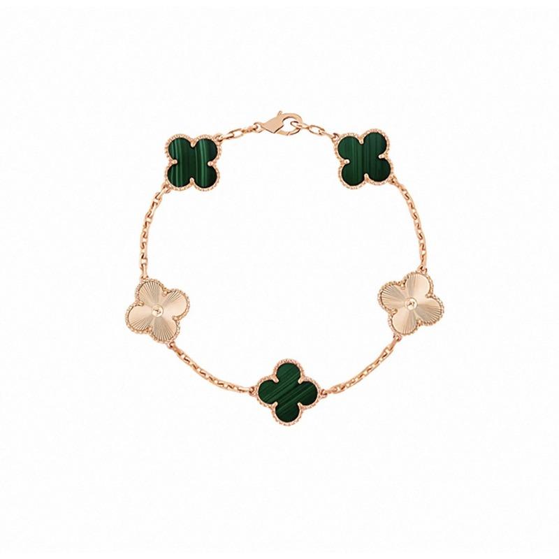 Four-leaf Clover Five-flower Bracelet for Women Rose Gold Lucky Clover Bracelet with White Mother-of-pearl and Red Agate Fashionable Bangle