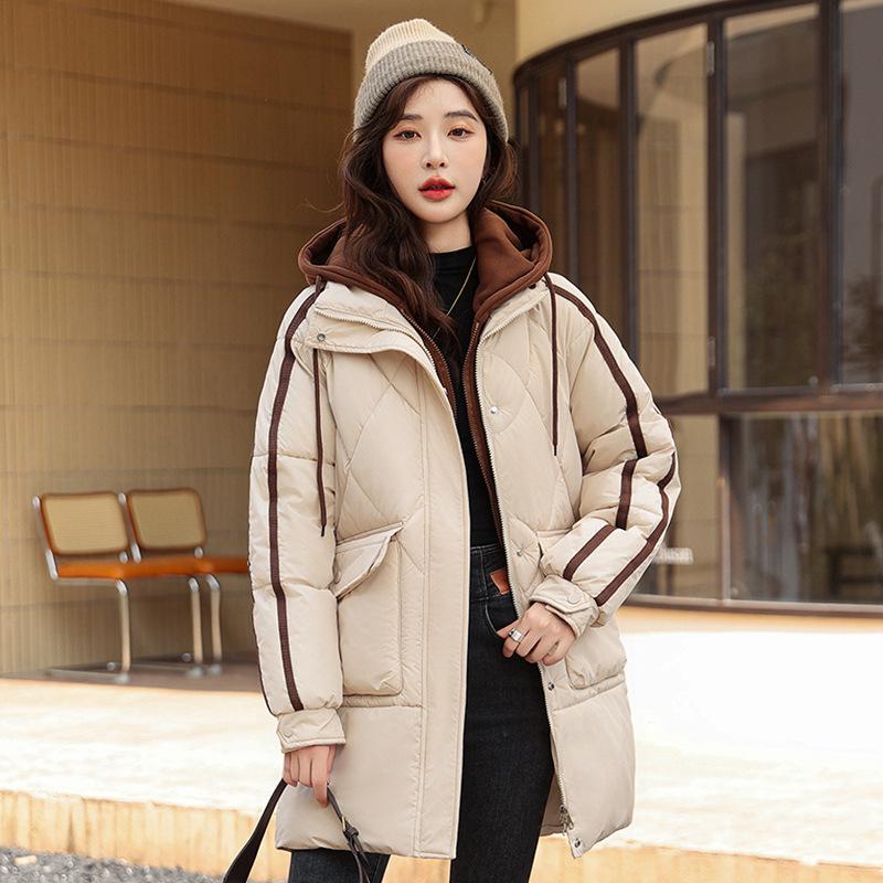 Korean version of casual thickened cotton jacket women's winter 2025 new hooded schoolgirl mid-length loose cotton jacket
