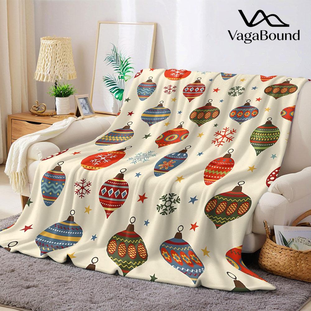 Vintage Christmas Bauble Flannel Blanket Warm Soft Halloween Christmas Decorative Couch Warm Cozy All-Season Gift