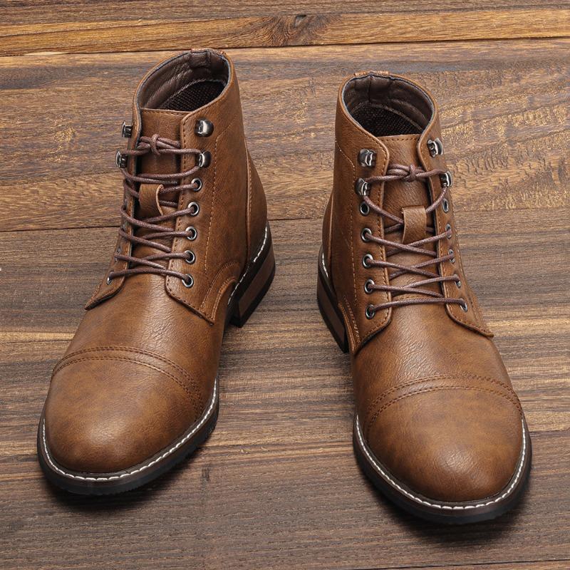Stivali da Uomo alla Moda Stivali Casual in Pelle di Alta Qualità Classici Stringati Stivaletto alla Caviglia Stivali Eleganti da Uomo per il Lavoro Oxford High Top Botas