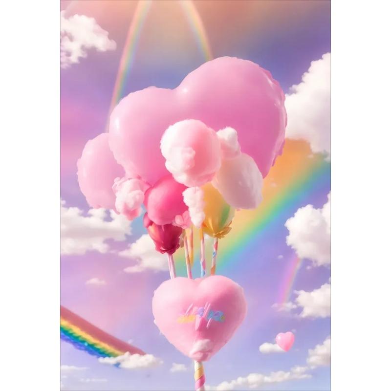 Colored Cotton Candy Rainbow Love Heart Posters Prints Canvas Printing Wall Art Picture for Girl Room Dessert Shop Decor Gifts