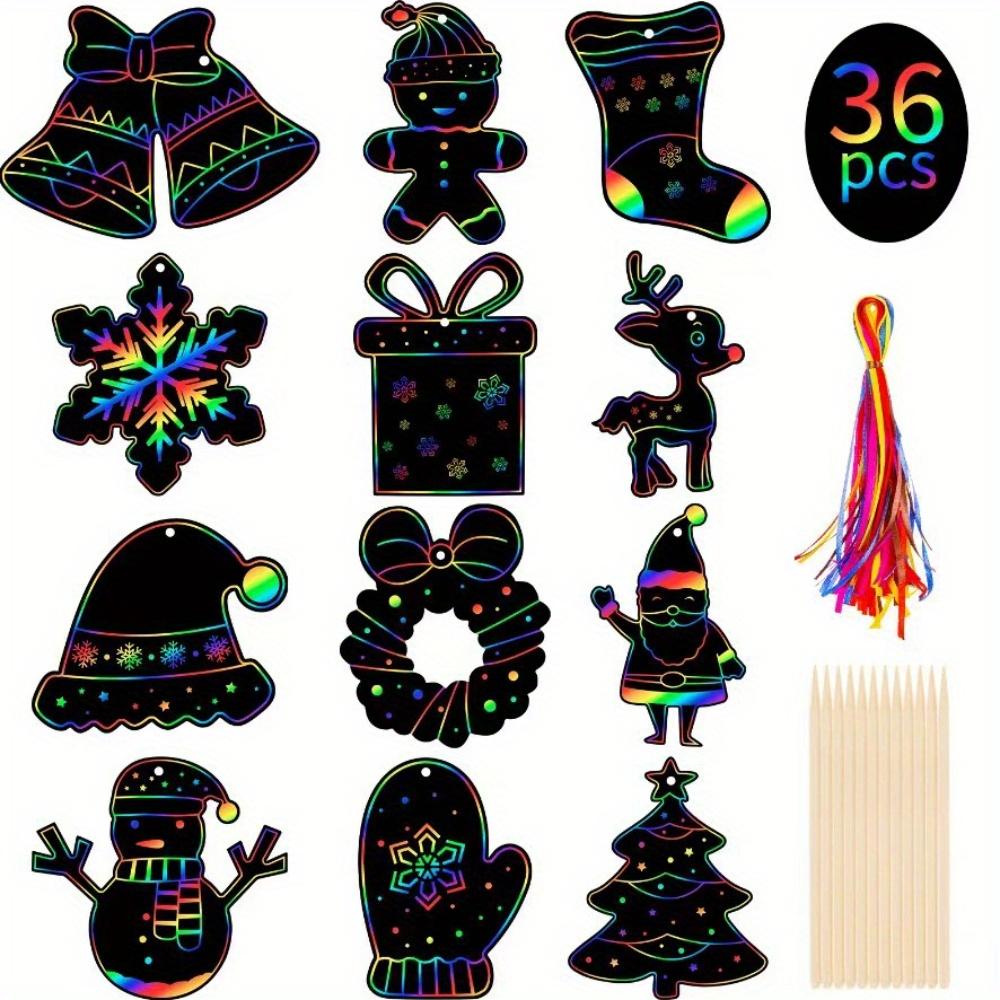 

36PCS Christmas DIY Magic Color Rainbow Scratch Drawing Paper Kids Toys Colorful Art Painting Paper Party Decorations For Kids
