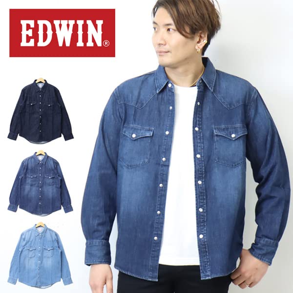Top Denim Western Shirt Long Sleeve ET2129 Medium Blue L [Edwin] Men's