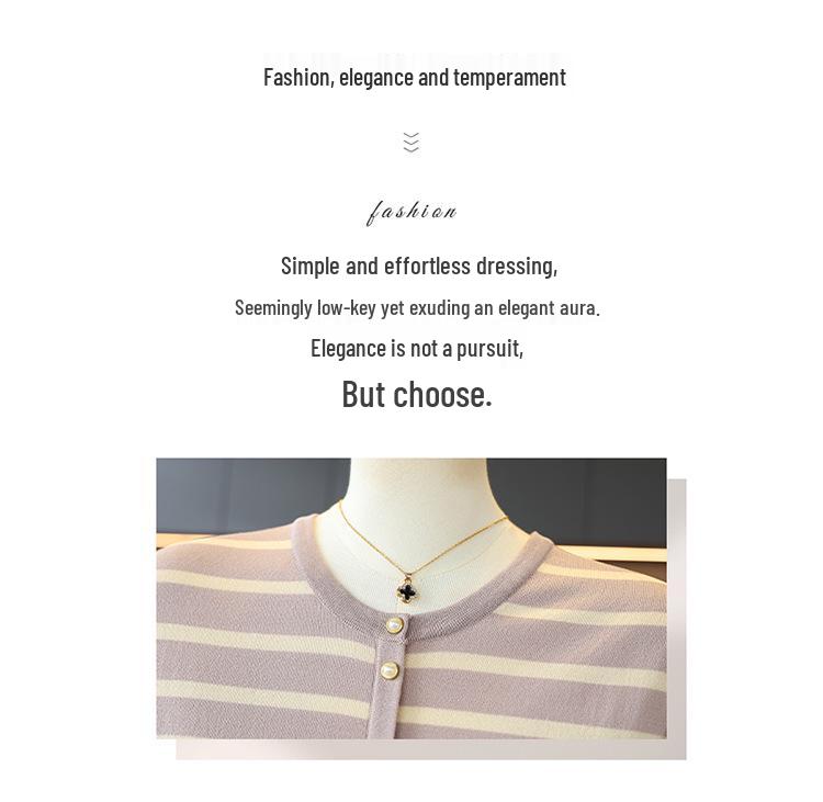 Trendy Spring Striped Knit Top for Moms - New Style for Middle-Aged and Elderly Women, Lightweight Base Layer Shirt