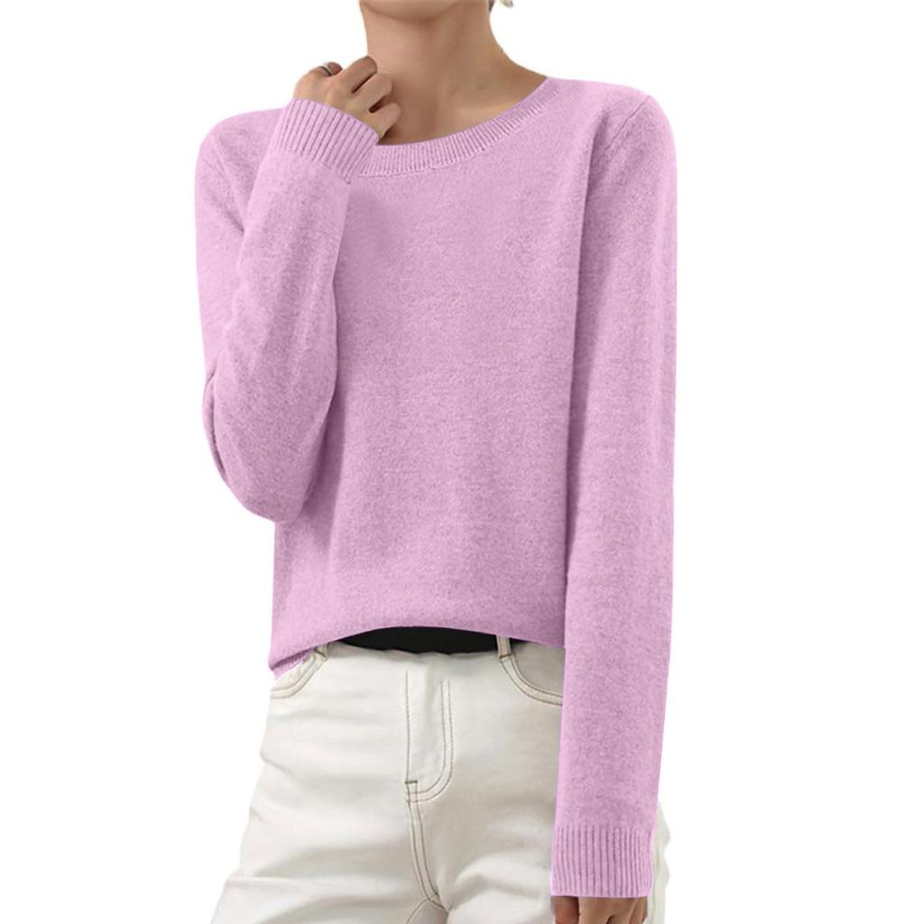 Women's And Winter Fashion Long-sleeved Basic -neck Loose Pullover Sweater Top