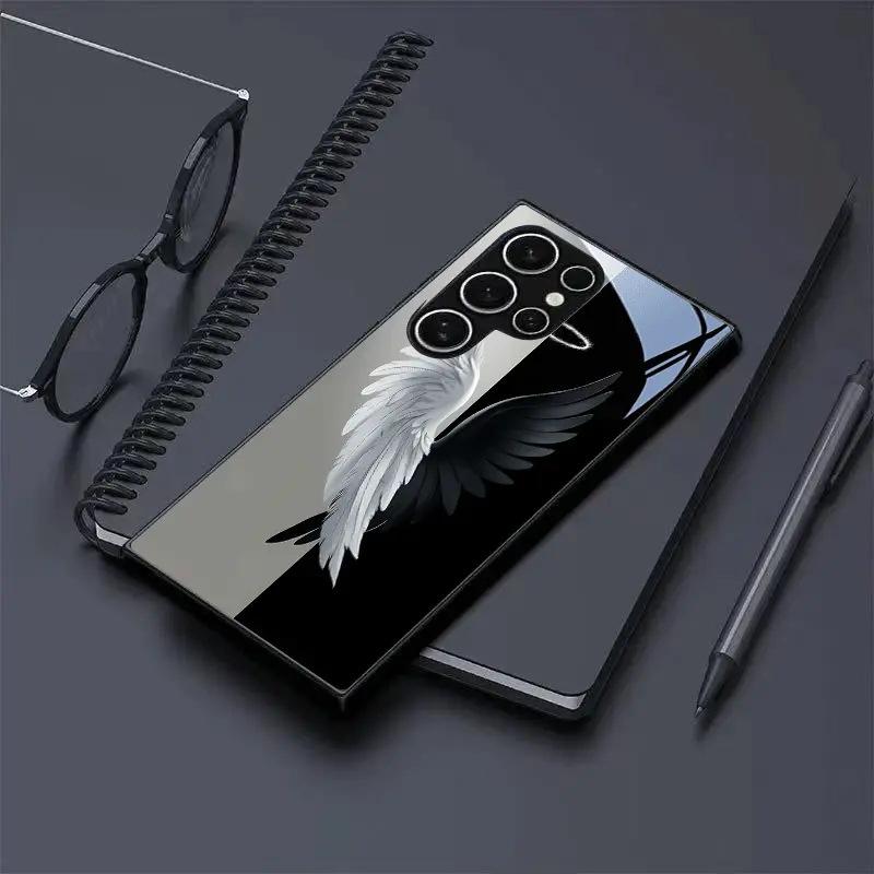 Men's new European and American dark angel wings Samsung s25ultra mobile phone case S23 plus glass case