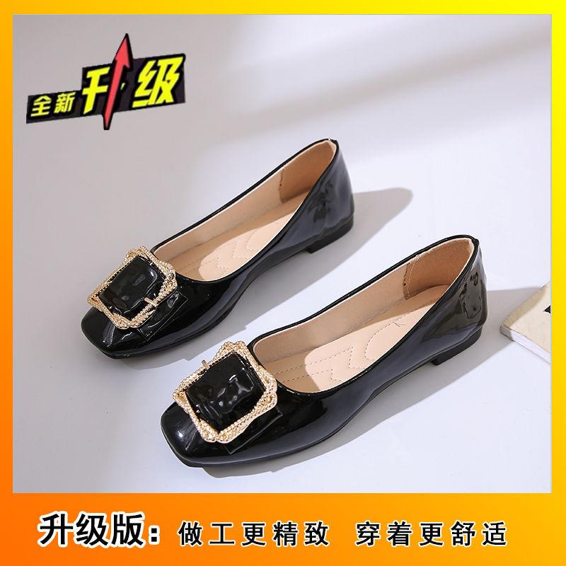 Patent leather women's shoes, shallow mouth square head single shoes, women's soft-soled ladyshoes, new temperament 2025 night gentle shoes, flat-sol
