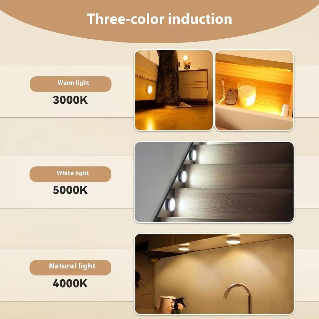 LED Remote Control Three Color Induction Night Light USB Rechargeable Kitchen Closet Stairs Showroom Combination Magnetic Cabinet Light