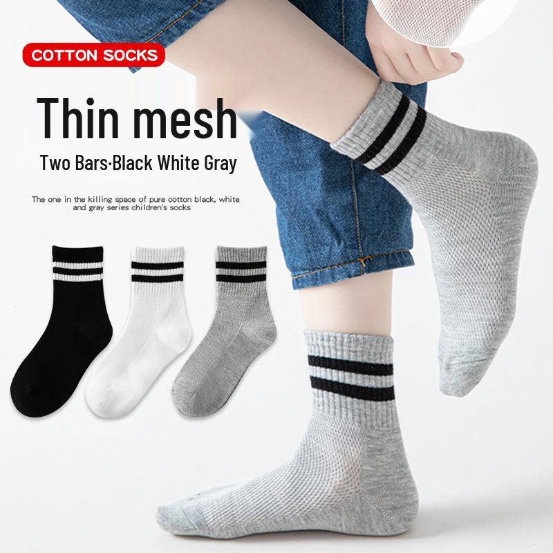 Pure Cotton Mesh Children's Socks - Summer Style for Boys & Girls, Solid Color, Perfect for Spring & Autumn Sports