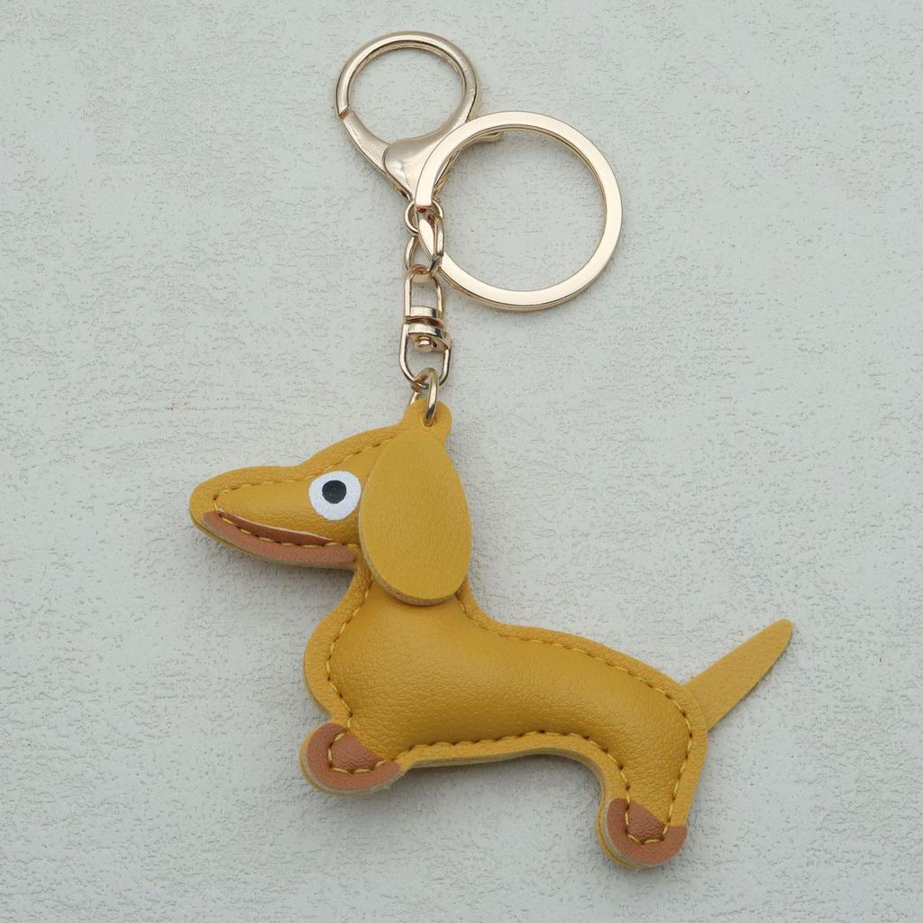 In-Stock Dachshund Cartoon Pendant Leather Dog Bag Charm Phone Case Accessory Creative Car Charm