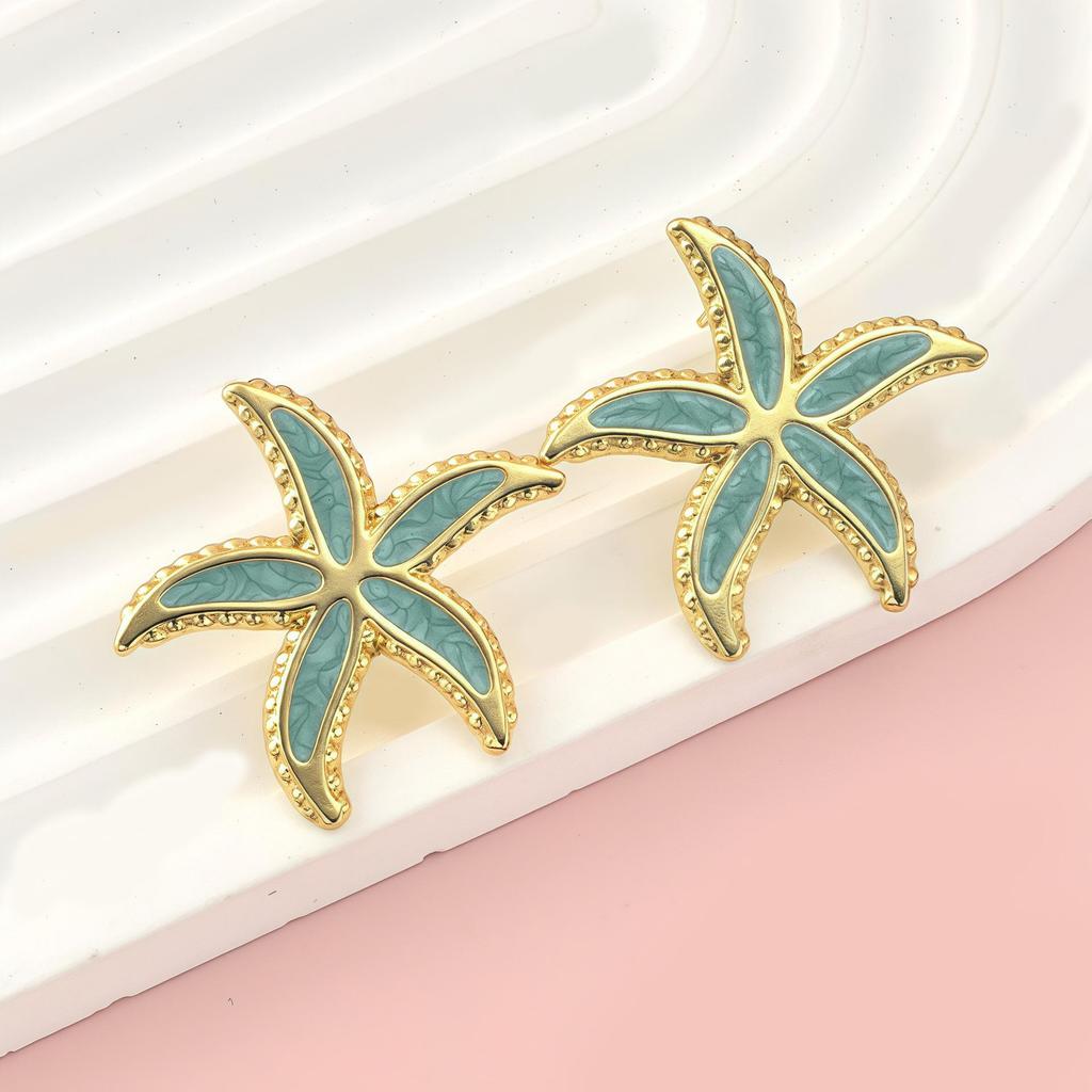 New Fashion Stainless Steel Starfish Drip Oil Earrings for Women - Light Luxury Versatile Ear Jewelry