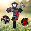 Cross-Shaped Memorial Garden Stake With Roses & Butterfly, Sympathy Cemetery, Yard For Remembrance